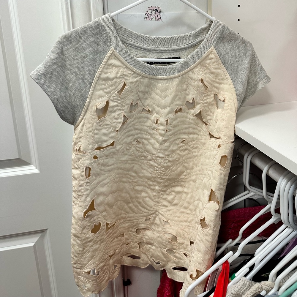 Anthropology cut out tee shirt with sweatshirt material